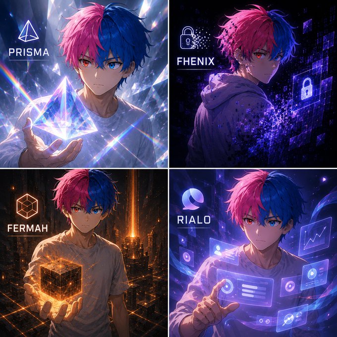 The image features four different projects from Discord, each accompanied by a caption that describes them. The projects include "fhenix", "PrismaXai", "RialoHQ", and "fermah_xyz". These projects are being closely monitored by their respective owners or enthusiasts who are interested in the latest developments in the world of Discord.