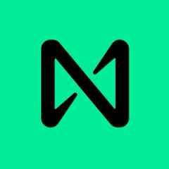 A minimalist logo consisting of a stylized black letter 'N' on a solid green background.