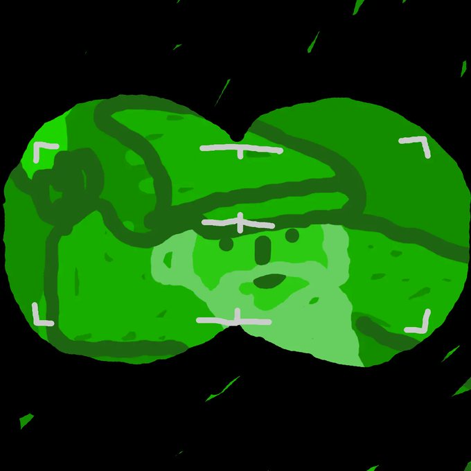 A hand-drawn illustration depicts a green, blob-like character with camera viewfinder brackets and crosshairs framing its simple face, surrounded by a dark background with scattered green specks. The image serves as Wizard #169 in the "10,000 Bitcoin Wizards" collection, featuring a character apparently being targeted or captured through a camera's reticle.