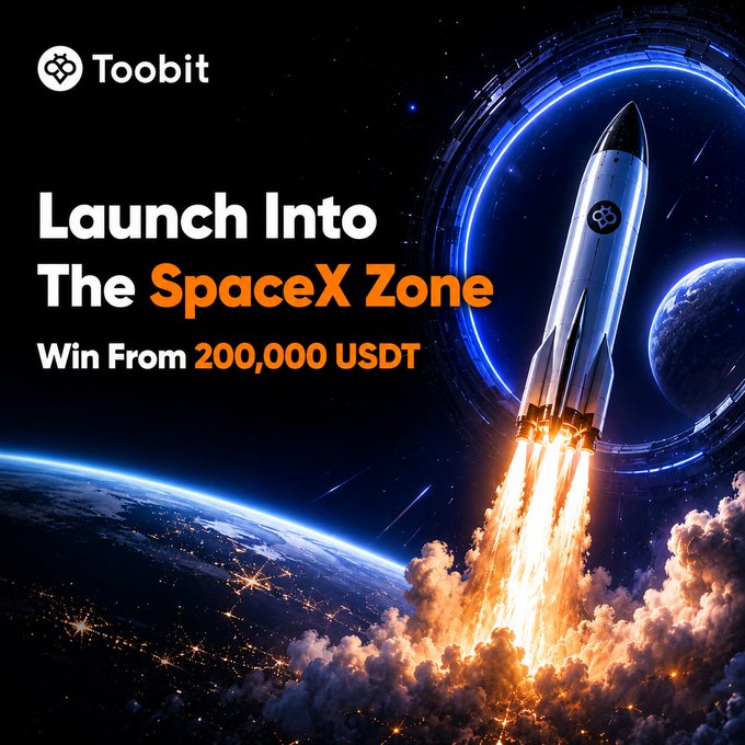 The image features a rocket flying through space, creating a large explosion above it as it takes off from Earth. The caption below the rocket states "Launch into the SpaceX Zone. Win from 200,000 USDT", indicating that there's an opportunity for people to participate in cryptocurrency mining within the SpaceX zone and potentially win huge rewards.