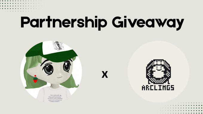 A graphic titled "Partnership Giveaway" featuring a collaboration between an illustrated green-haired character and the "ARCLINGS" brand, indicated by an "x" between their logos.