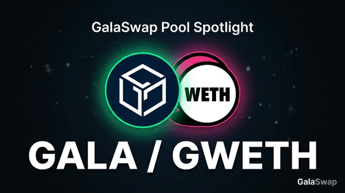 The image shows an advertisement for GALA Swim Pool Spotlight featuring two logos, one blue with a white "G" and another pink with a black "W" against a dark background. The text above the logos states that they are linked to "GalaSwap Pool Spotlight", indicating the pool is being used as a platform for promoting GALA Swim Pool. The image also contains numbers or text that provide more information about the post, but this detail does not seem to have any direct connection with the swim pool spotlight.