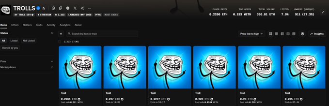 The image shows a computer screen displaying a list of five different images featuring a man with a white face, possibly a cartoon character or a meme. The text at the bottom of the screen reads "Man What can I say I'M flying high If only I'd known back then to sell the landlord's house and go all-in 0.015~0.22E Maxing out one account nets a profit of 1000u". This suggests that there might be an advertisement or promotion related to the images on the screen, possibly for a product or service.