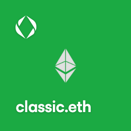 A green logo graphic displaying the Ethereum diamond symbol and the text 'classic.eth'.