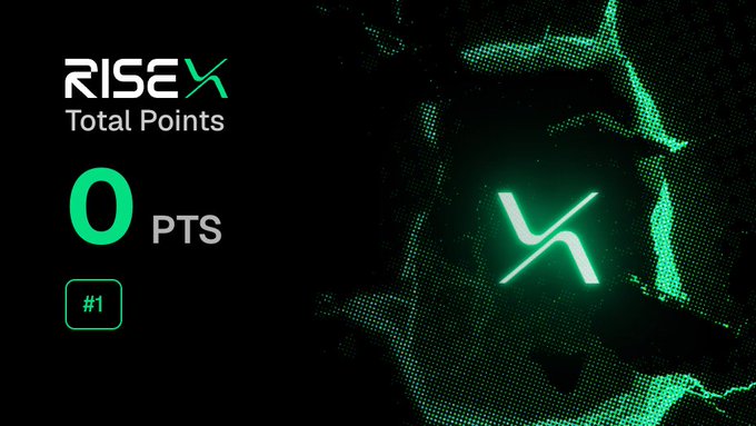 A dark interface displaying 'RISEX Total Points' with 0 PTS and a green #1 badge next to an illuminated RISEX logo.