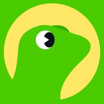 A simple graphic illustration of a green eye with a yellow iris-like shape on a bright green background.