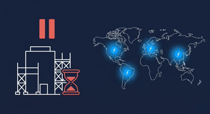 A blue world map with white countries and blue arrows pointing to the locations of four power plants, each labeled with a number and a symbol representing their energy source.