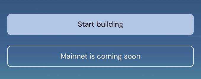 The image shows a website banner with two buttons reading "Start building" and "Mainnet is coming soon," indicating an upcoming blockchain mainnet launch that aligns with the post's mention of "2 days left until arc mainnet."