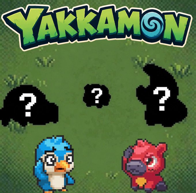 A pixel art graphic displays the title 'YAKKAMON' at the top, with two colorful characters at the bottom and three black silhouettes with question marks above them.