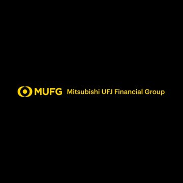The image displays the MUFG (Mitsubishi UFJ Financial Group) logo in yellow text on a black background, representing the financial institution mentioned in the news about their plan to pilot on-chain settlement of Japanese government bonds using the Canton Network.