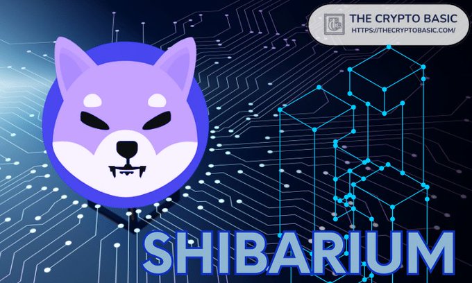 A digital graphic featuring a purple Shiba Inu dog logo in a blue circle next to a blockchain network design, with 'SHIBARIUM' written in large blue letters and 'THE CRYPTO BASIC' watermark in the corner.