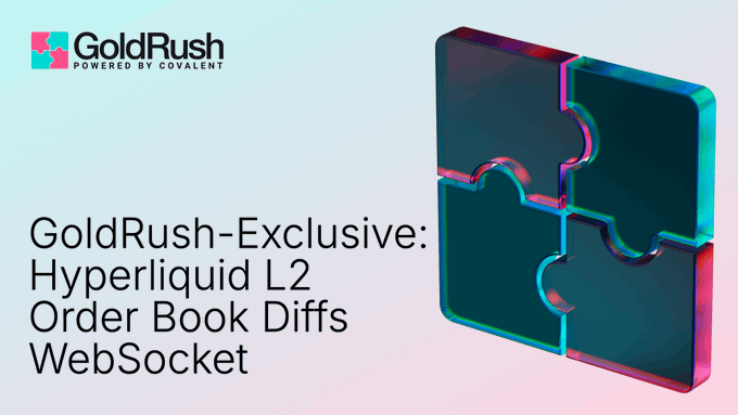 The image features a puzzle with four pieces that are blue and green. The text "GoldRUSH-EXCLUSIVE: Hyperliquid L2 Order Book Diffs" is displayed above the puzzle piece, while the rest of the image focuses on the puzzle itself.