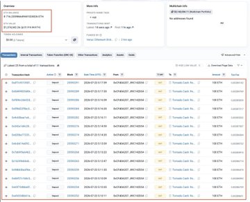 A screenshot of a token transactions dashboard showing numerous token addresses, timestamps, amounts, and transaction history details.