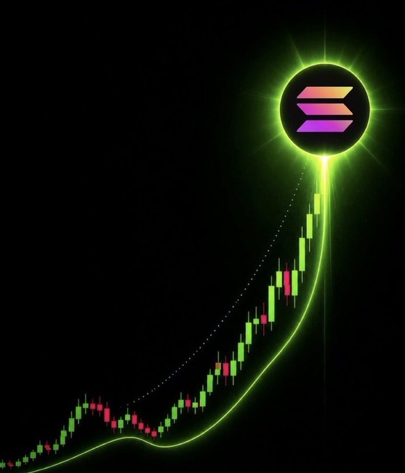 A glowing green Solana (SOL) logo shines above a steeply rising candlestick chart, visually symbolizing the explosive growth of Solana-based projects and hinting at the possibility of a $1B token runner following the author's previous $200M presale success.