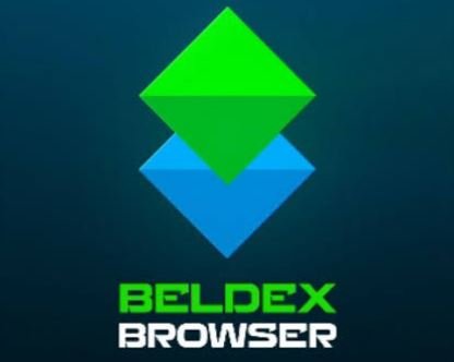 The Beldex Browser logo featuring a green and blue diamond-shaped icon on a dark teal background.