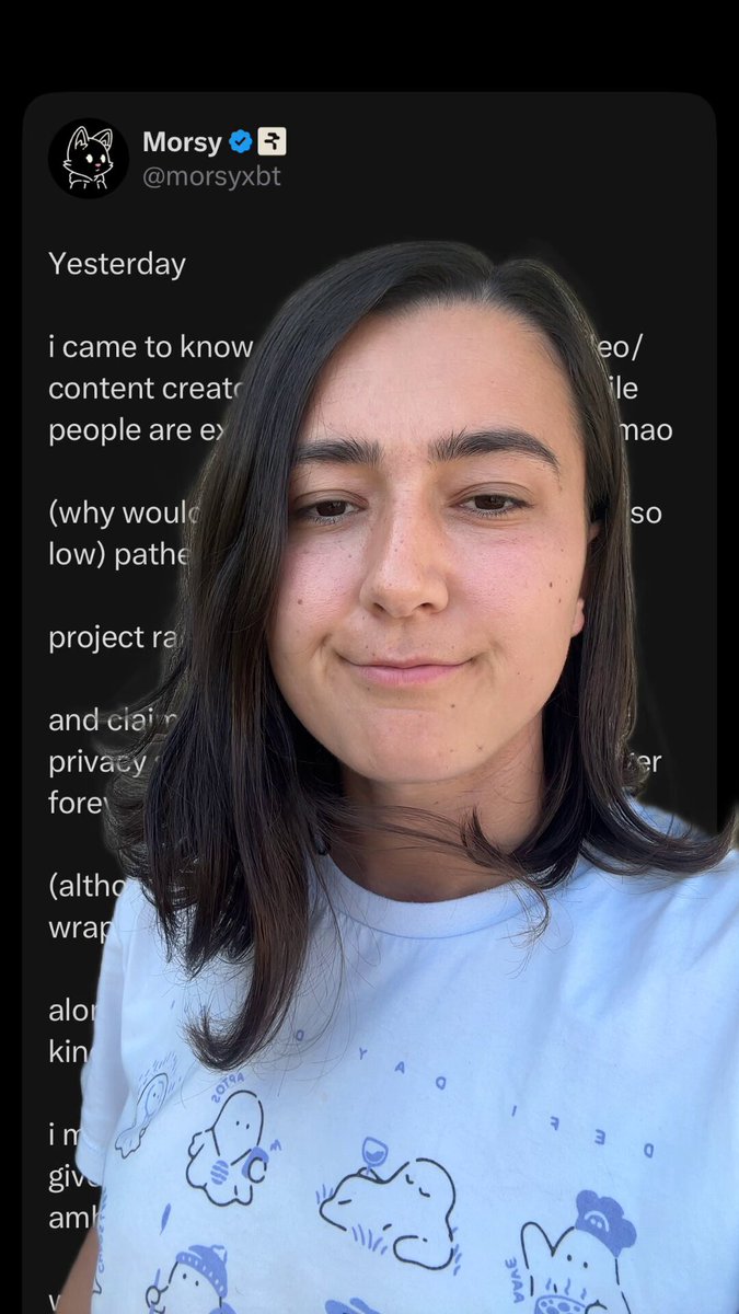 The image features a woman wearing a blue t-shirt with cartoon characters, posing for a photo. The caption of the image includes information about privacy rooms and creators being paid 30-40 dollars before publication.