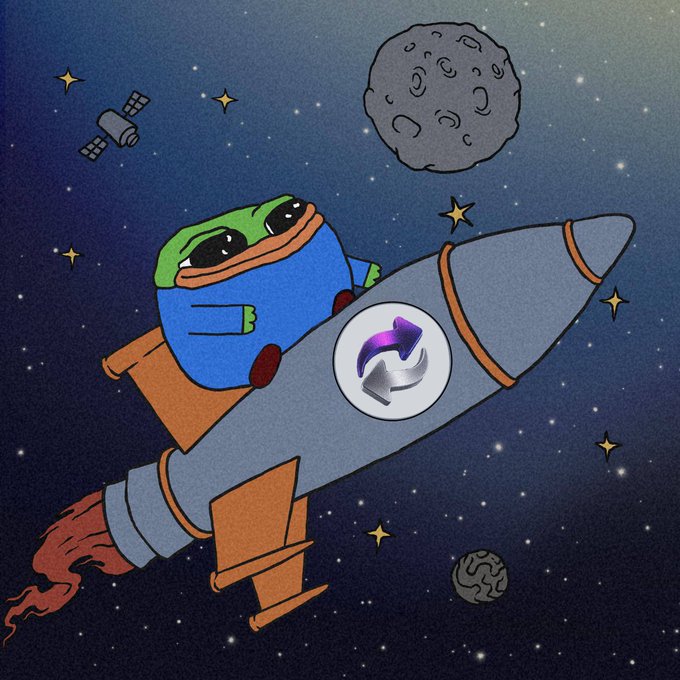The image features Pepe the Frog dressed as an astronaut, riding a rocket through space toward an asteroid, with a logo on the rocket depicting the Pump Swap contract system.

The post announces $PEP's migration to Pump Swap, and the image's rocket ship motif symbolizes the token "launching" into this new chapter on the Pump Swap contract platform.