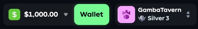 A user interface showing a Gamdom account with a $1,000.00 wallet balance and a "GambaTavern" username ranked as Silver 3, likely being shared in response to a tip giveaway request.