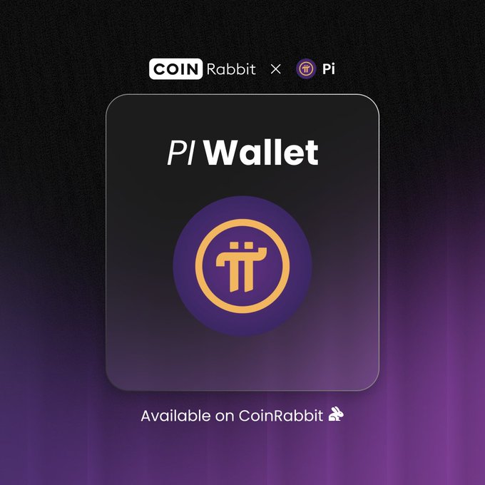 A promotional graphic announcing "COIN Rabbit × Pi" featuring a "Pi Wallet" interface with the Pi Network logo, captioned "Available on CoinRabbit." The image visually reinforces the post's message by showcasing CoinRabbit's new integration for managing $PI needs, including safety, trading, and portfolio management within one ecosystem.