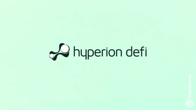 Logo graphic for 'hyperion defi' featuring a stylized molecular icon on a light mint green background, credited to Cripteedition.