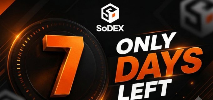 Promotional graphic for SoDEX with bold orange text announcing 'ONLY 7 DAYS LEFT' against a dark background.