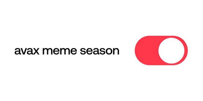 A white graphic with black text reading 'avax meme season' next to a red toggle switch icon.