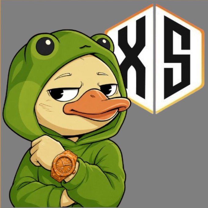 The image features a cartoon duck wearing a green hoodie with an orange face and holding a watch, standing against a gray background. The text "gQuack, frens! @wallchain X Score" is written above the duck's head, which appears to be part of a larger post or social media account related to cryptocurrency or blockchain technology. The purpose of this post seems to be to measure and analyze real influence in the crypto world by focusing on engagement noise and separating genuine voices from noise.