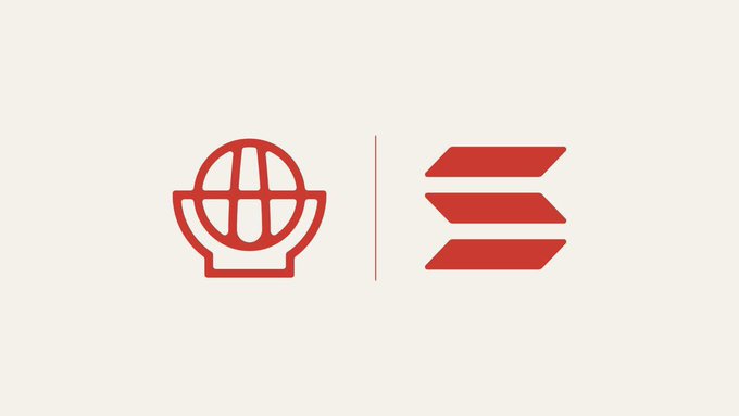 A red logo featuring a stylized globe on a stand beside three horizontal bars, separated by a thin vertical line on a cream background.