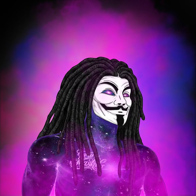 The image features a man with dreadlocks wearing a mask that resembles a government agent or a superhero. The mask has a face painted on it, giving him an alter ego. The background of the image is purple, which complements the mask's color scheme. The caption below the image reads "I am MASKED Identity Protocol #13, MASKED Identity Protocol #13 is me." This suggests that the man in the image might be a character from a video game or an online platform with a unique identity.