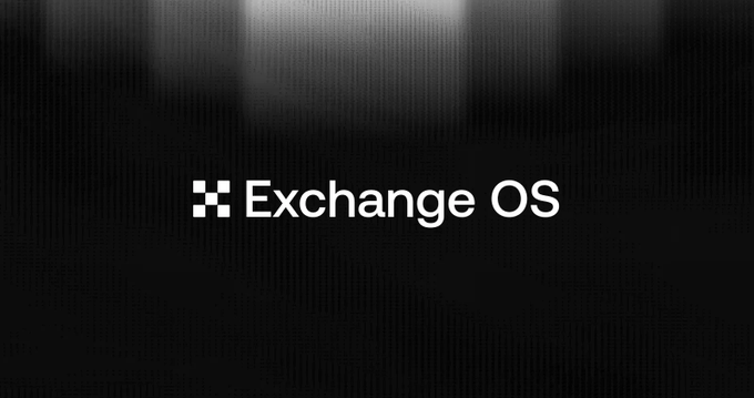 The image features an advertisement for Exchange OS that is displayed against a black background with white text. The main focus of the image is the word "Exchange" written in white letters, which stands out against the dark backdrop. Below this, there's a smaller version of the word "OS", also in white, positioned to the right side of the larger "Exchange". This arrangement creates a balanced and visually appealing layout for the advertisement.