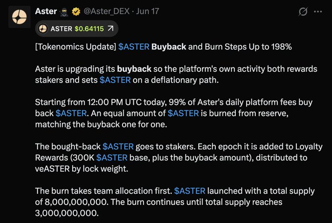 The image shows a screenshot of a text message or email from someone named Aster, which is posted as a status update on social media or another platform. The content appears to be about an auction or competition, possibly related to Aster Ex's offerings. In this context, the word "fire" can be inferred, indicating the process of burning something, such as fees or expenses. Additionally, the message states that Aster is now burning up to $60000 for their auction. The image provides more information about Aster's situation and its response to a competition or sale.