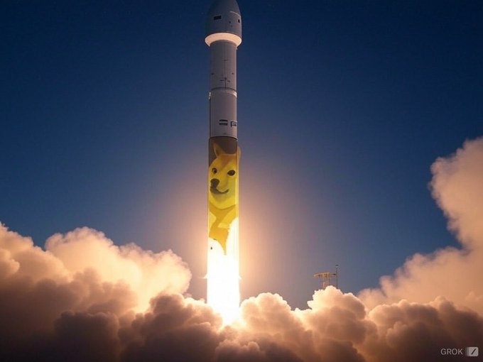 𝗡𝗲𝗰𝗲 𝗣𝗲𝗿𝘁𝗵𝗲 𝗦𝗲𝗱𝗲, a company that designs and builds rockets for space exploration. The rocket in the image is painted yellow with a dog face on it. The post suggests investing in this company directly from Grop, which means you would own a piece of the business and potentially benefit from its future success.
