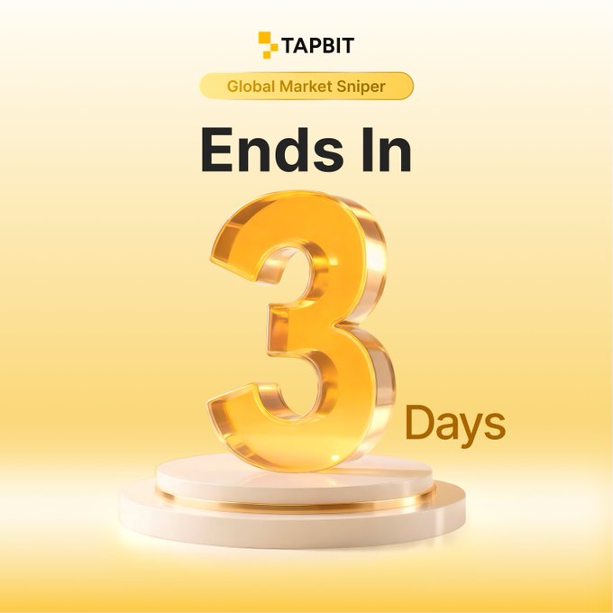 A promotional graphic with a gold 3D number '3' on a pedestal, reading 'Ends In 3 Days' beneath a logo for 'TAPBIT Global Market Sniper'.