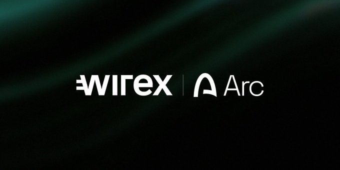 The image features the "Wirex | Arc" logos in white text against a dark background, visually representing the official partnership between Wirex and Arc, the layer 1 blockchain developed by Circle, as announced in the post.