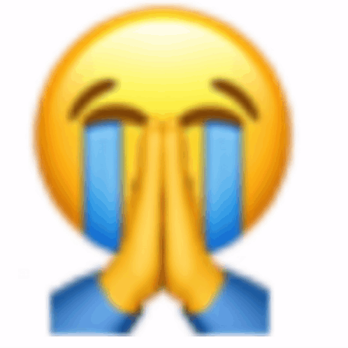 A crying emoji with hands covering its face, depicted in classic yellow with streaming blue tears.