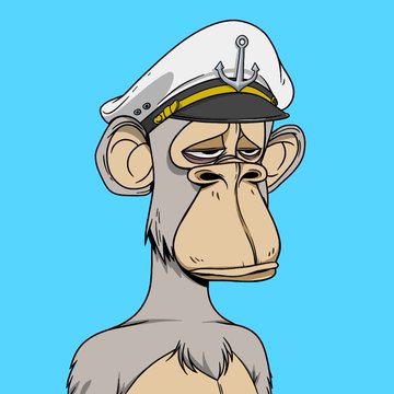 The image features a cartoon monkey wearing a hat, possibly a captain's hat, with an anchor attached to its hat. The monkey appears to be looking down or staring at something below him. There are no texts present in the image, but there is a caption that reads "Yo @grok add my ape in this position". This suggests that someone has created the cartoon character and added it to the post as part of their work.