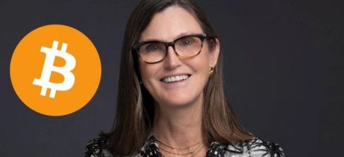 Cathie Wood, CEO of ARK Invest, is pictured alongside the Bitcoin logo, visually reinforcing the post's message about ARK's $37 million Bitcoin purchase and the firm's continued accumulation of the cryptocurrency.