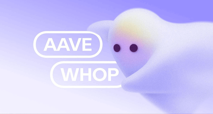 The image features a cartoon-like figure with white hair standing against a purple background. The text "Whop" is written above the figure, while "aave whop" is written below it. The caption reads, "Whop Treasury lets over 21 million businesses on @whop earn yield, powered by @aave on @plasma". This image seems to be related to a post about Whop, an online platform that allows users to invest in digital assets and earn returns through a lending model called DeFi.