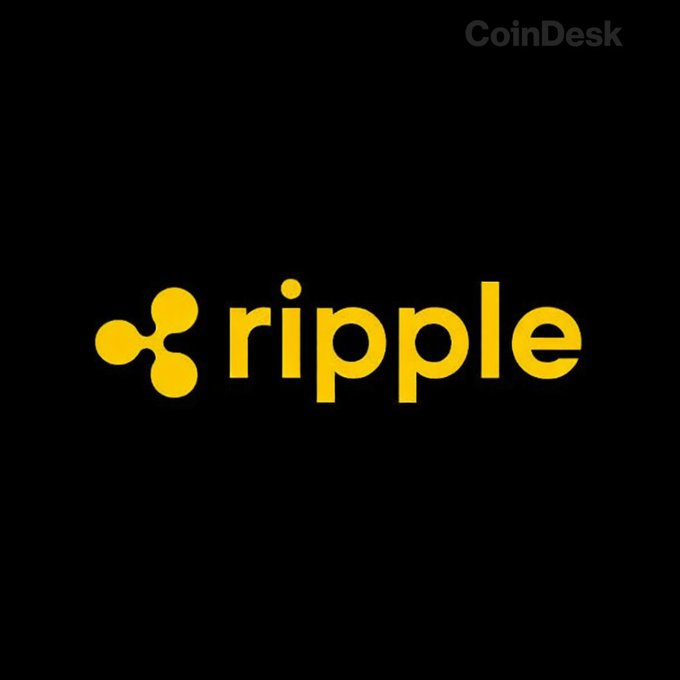 The image displays the Ripple logo in yellow on a black background, featuring its distinctive three-pronged symbol next to the word "ripple," with a "CoinDesk" watermark in the top right corner. The branding accompanies news of Ripple launching Ripple Mint, an API platform for institutions to mint, redeem, and manage RLUSD stablecoin across multiple blockchains.