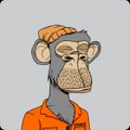 A simple pixel art drawing of a monkey wearing an orange beanie and shirt against a gray background.