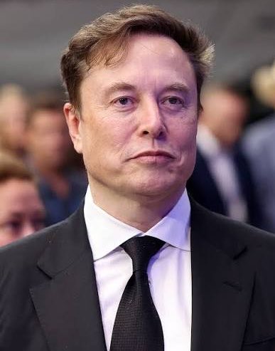 A man in a black suit and tie looks off to the side with a neutral expression, presumably Elon Musk given the tag in the caption. The post references the number "69420" (an internet meme number) and uses the hashtag "#CAW," seemingly as a playful or joking message directed at Elon Musk.
