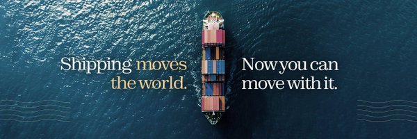 An aerial view of a container ship at sea features the text 'Shipping moves the world. Now you can move with it.'