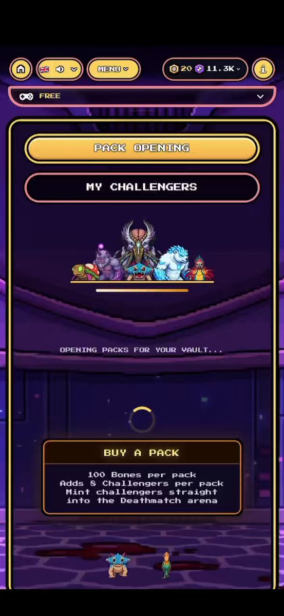 The image shows a screenshot of a mobile phone's game screen, specifically focused on the inventory screen for a role-playing game. The main character appears at the center, surrounded by various items such as swords, shields, and other objects that belong to their character class. The background of the game is filled with purple tones, giving it an immersive atmosphere similar to Illuvium's Dark Matter game.

The image also includes a caption describing the game and its context within a separate post: "Low Power in Illuvium Deathmatch doesn't mean bad T0’s are getting an upgrade! Soon part 2 with another 1000 Illuvial Pack". The focus of this post is on the update to the character class inventory, hinting at potential improvements or rewards for players.