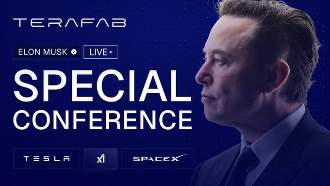 The image features a man wearing a suit, standing against a blue background with white text that reads "Special Conference" at the top of the screen. Below this, there are three logos for Tesla, including one for a car named "TESLA-SPACEX", and another for a company called "BOZGQ". The image also includes a caption about an imbalance created during an impulse move in the stock market that still needs to be mitigated.