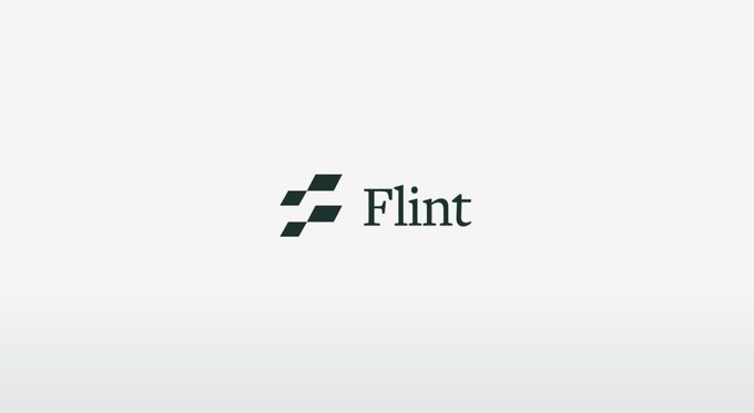 Minimalist logo design featuring a dark stylized 'F' icon next to the word 'Flint' on a white background.