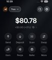 A phone screen displays a tip calculator app showing a total of $80.78.