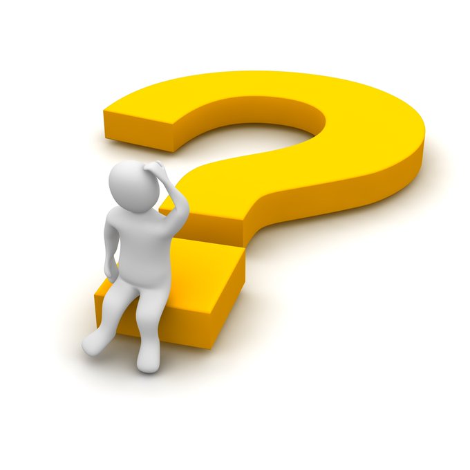 A small white figure sits contemplatively beside a large 3D yellow question mark, appearing deep in thought. The image visually reinforces the post's question "Who's the CEO of Bitcoin?" by illustrating the puzzlement surrounding the identity of Bitcoin's leader, since no single person holds that title.