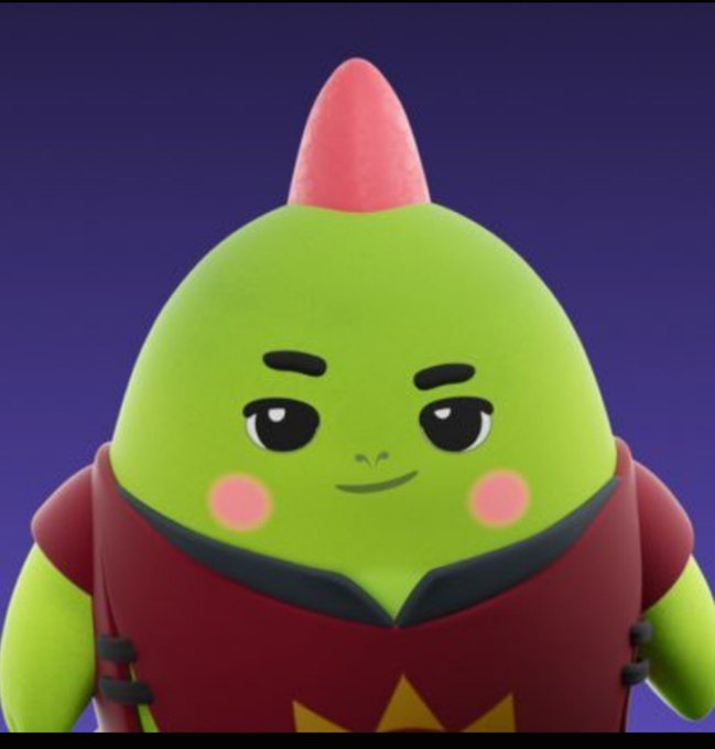 A green cartoon dinosaur-like character with a red cone on its head, rosy cheeks, and a slight smirk, wearing a maroon vest with a yellow star, representing the "Dino" mascot referenced in the Sleepagotchi post.