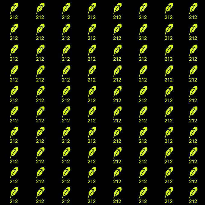 A repeating pattern on a black background of a yellow-green leaf icon above the number '212'.