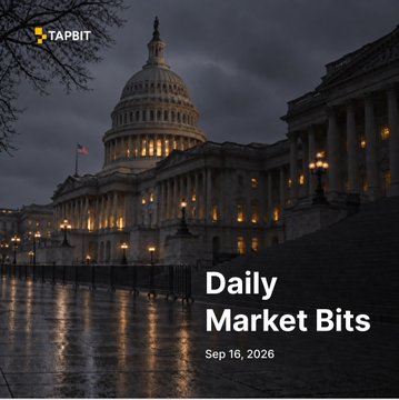 Promotional graphic for Tapbit's 'Daily Market Bits' dated Sep 16, 2026, featuring the U.S. Capitol building at dusk.